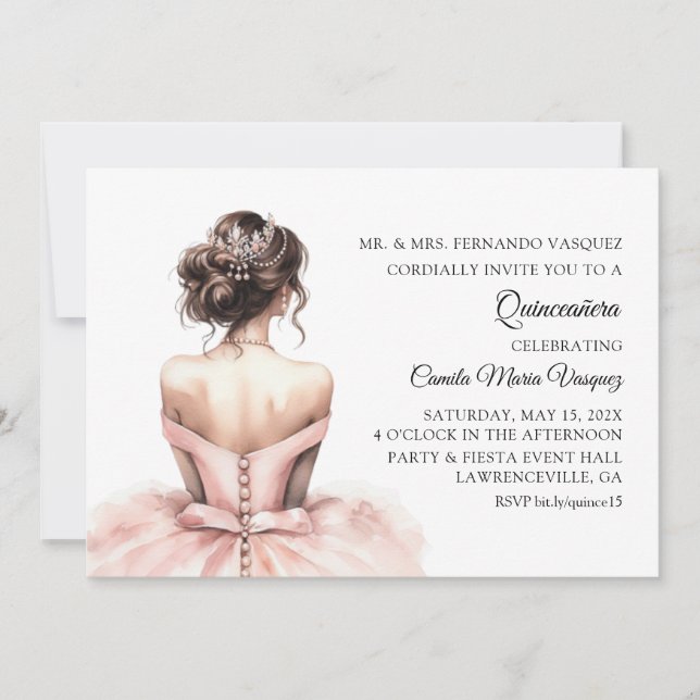 Quinceañera Birthday Rosa Princess Inbjudningar (Framsida)