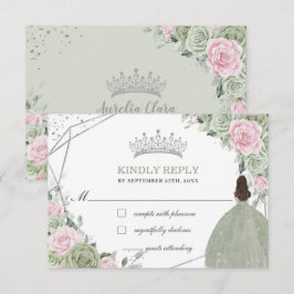 Quinceañera Birthday Sage Grönt Soft Rosa Blommigt OSA Kort