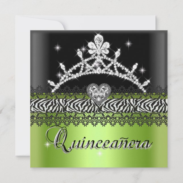 Quinceanera Birthday Zebra Lime Green Black White Inbjudningar (Framsida)