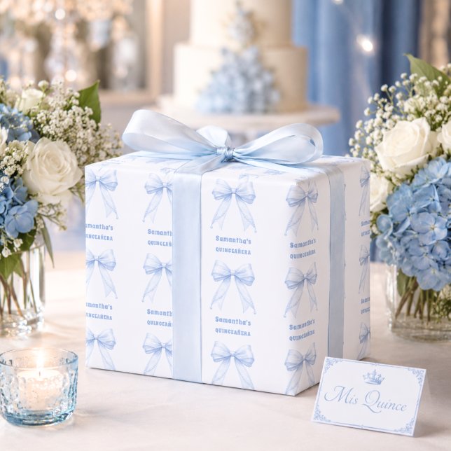 Quinceanera blå båge pärlor presentpapper (Skapare uppladdad)