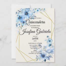 Quinceañera blå blommig inbjudan