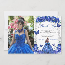 Quinceañera Blå Blommig Prinsessa Fjärilar Foto Tack Kort