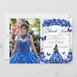 Quinceañera Blå Blommig Prinsessa Fjärilar Foto Tack Kort