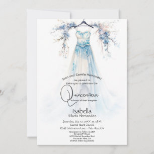 Quinceañera   Blå Blommigt, stenande Inbjudningar