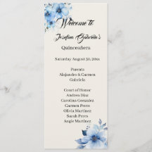 Quinceanera blå dubbelsidig programkort