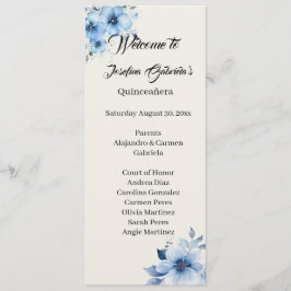 Quinceanera blå dubbelsidig programkort program
