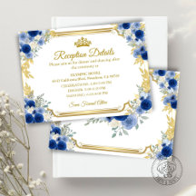 Quinceanera Blå Guld Blommig Inneslutningskort