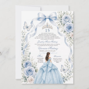 Quinceañera Blå Klänning 15 År Prinsessa Tiara Inbjudningar