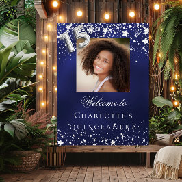 Quinceanera blå silverstjärnor foto välkommen poster