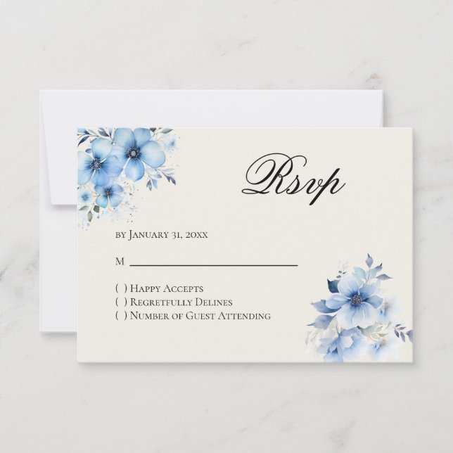 Quinceanera blå Svar RSVP-kort (Framsida)