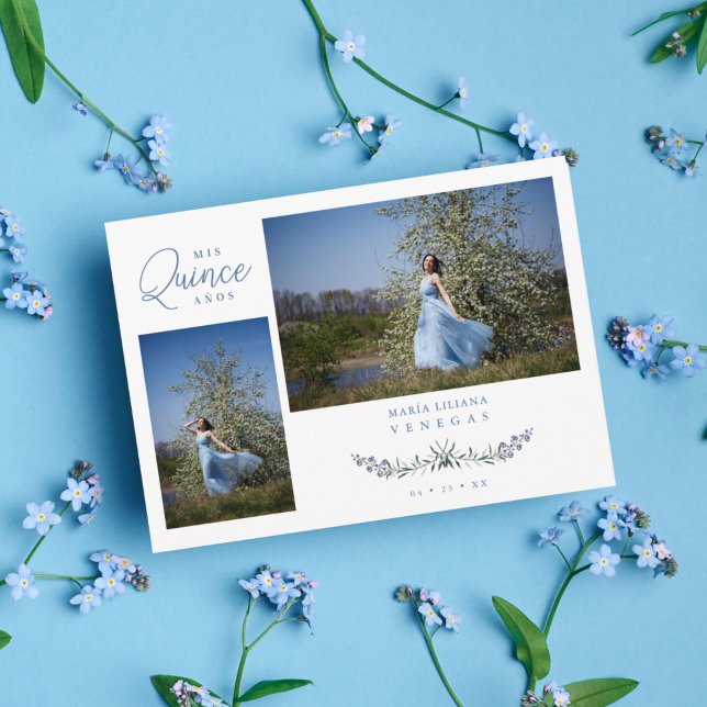 Quinceañera Blå Trendiga Grenar Español 2 Bilder Inbjudningar (Skapare uppladdad)