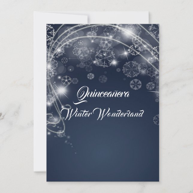 Quinceanera Blå Vinter Värld Snöflingor Inbjudningar (Framsida)