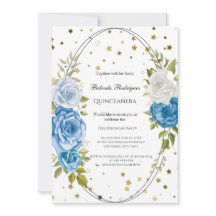 Quinceañera Blåa blommor guld stjärnor