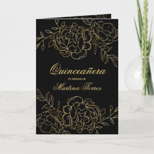 Quinceanera Black and Guld Bra Blommigt Inbjudan