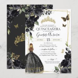 Quinceañera Black Blommigt Butterfly, Girl in Dres Inbjudningar