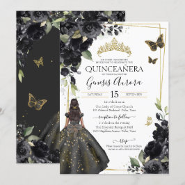 Quinceañera Black Blommigt Guld Butterfly Dress Inbjudningar