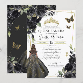Quinceañera Black Blommigt Guld Butterfly Dress Inbjudningar