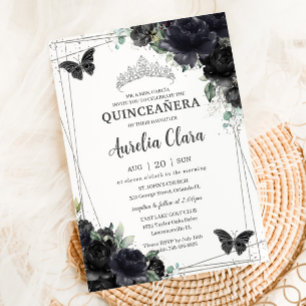 Quinceañera Black Blommigt Ro Princess Silver Inbjudningar