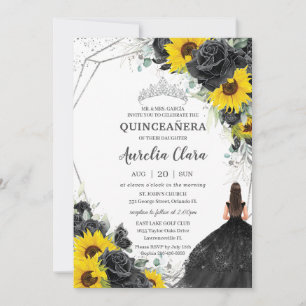 Quinceañera Black Blommigt Ro Solros Silver Inbjudningar