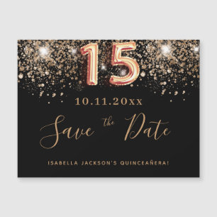 Quinceanera Black glitter spara datum magneter