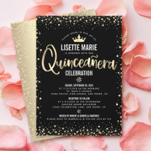 Quinceañera Black Gold Foil Glitter Princess Krona