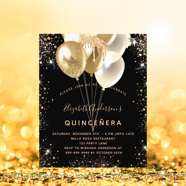 Quinceanera Black guld glitter-ballonger (Skapare uppladdad)
