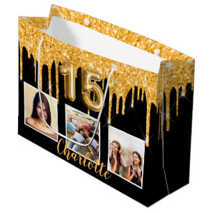 Quinceanera Black guld glitter droppar foto