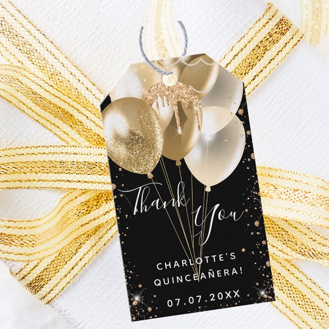 Quinceanera Black guld glitter tack Presentetikett (Skapare uppladdad)