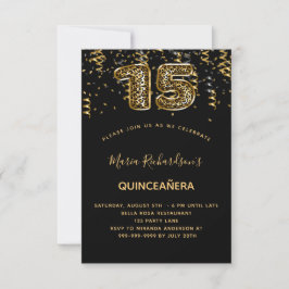 Quinceanera black guld leopard konetti inbjudningar