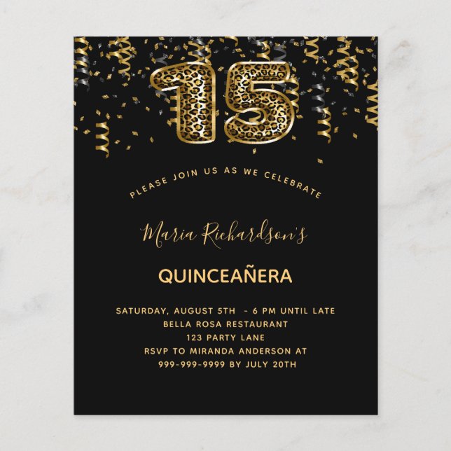 Quinceanera black guld leopard print (Framsida)