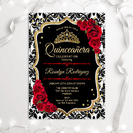 Quinceanera - Black Guld Red Inbjudningar