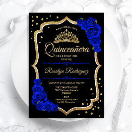 Quinceanera - Black Guld Royal Blue Inbjudningar