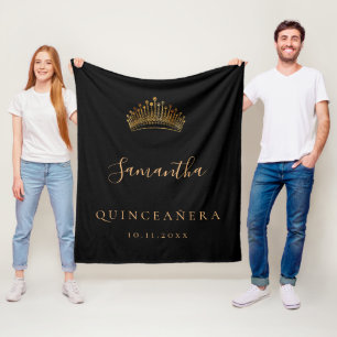 Quinceanera Black guld tiara krona namn Fleecefilt