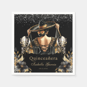 Quinceañera Black Guld Watercolor, mexikansk flick Pappersservett