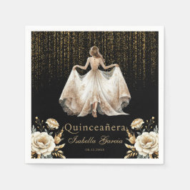 Quinceañera Black Ivory Guld Pappersservett