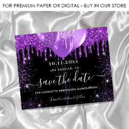 Quinceanera Black lila budget spara datumet Flygblad