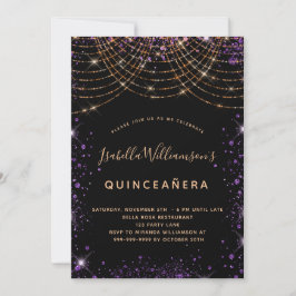 Quinceanera Black lila guld glitter Stoft elegant Inbjudningar