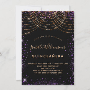 Quinceanera Black lila guld glitter Stoft elegant Inbjudningar