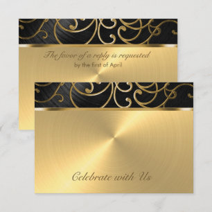 Quinceanera Black och Guld Filigree Swirls OSA Kort