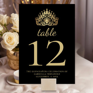 Quinceañera Black och Guld Princess Tiara Krona Bordsnummer