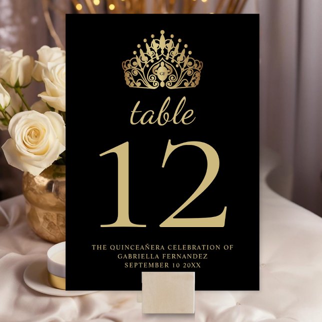 Quinceañera Black och Guld Princess Tiara Krona Bordsnummer (Skapare uppladdad)