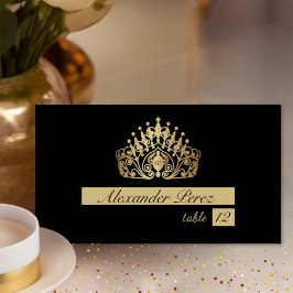 Quinceanera Black och Guld Princess Tiara Krona Placeringskort