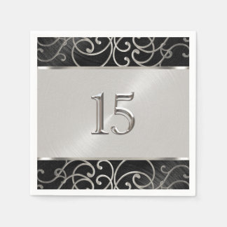 Quinceanera Black och Silver Filigree Swirls Pappersservett