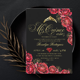 Quinceanera - Black Red Diamond Inbjudningar