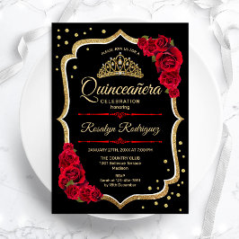 Quinceanera - Black Red Guld Inbjudningar