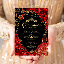 Quinceanera Black Red Guld Inbjudningar