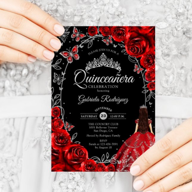Quinceanera Black Red Silver Inbjudningar (Skapare uppladdad)