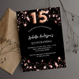 Quinceanera Black ro guld stjärnor Inbjudan Vykort