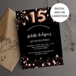 Quinceanera Black ro guld stjärnor Inbjudningar
