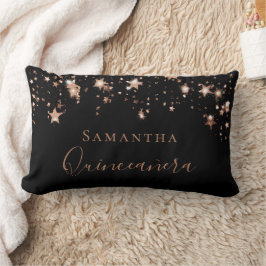 Quinceanera Black ro guld stjärnor namn Lumbarkudde